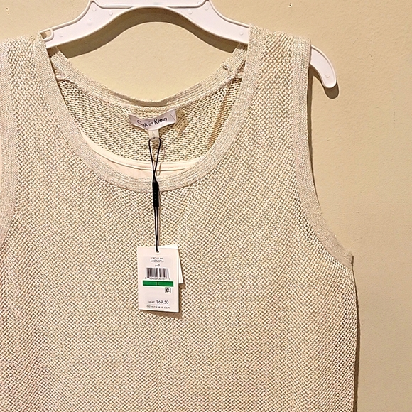 ❤️ NWT! CALVIN KLEIN SLEEVELESS SPARKLY SWEATER TOP W/  TANK TOP UNDERLAY - Picture 5 of 12